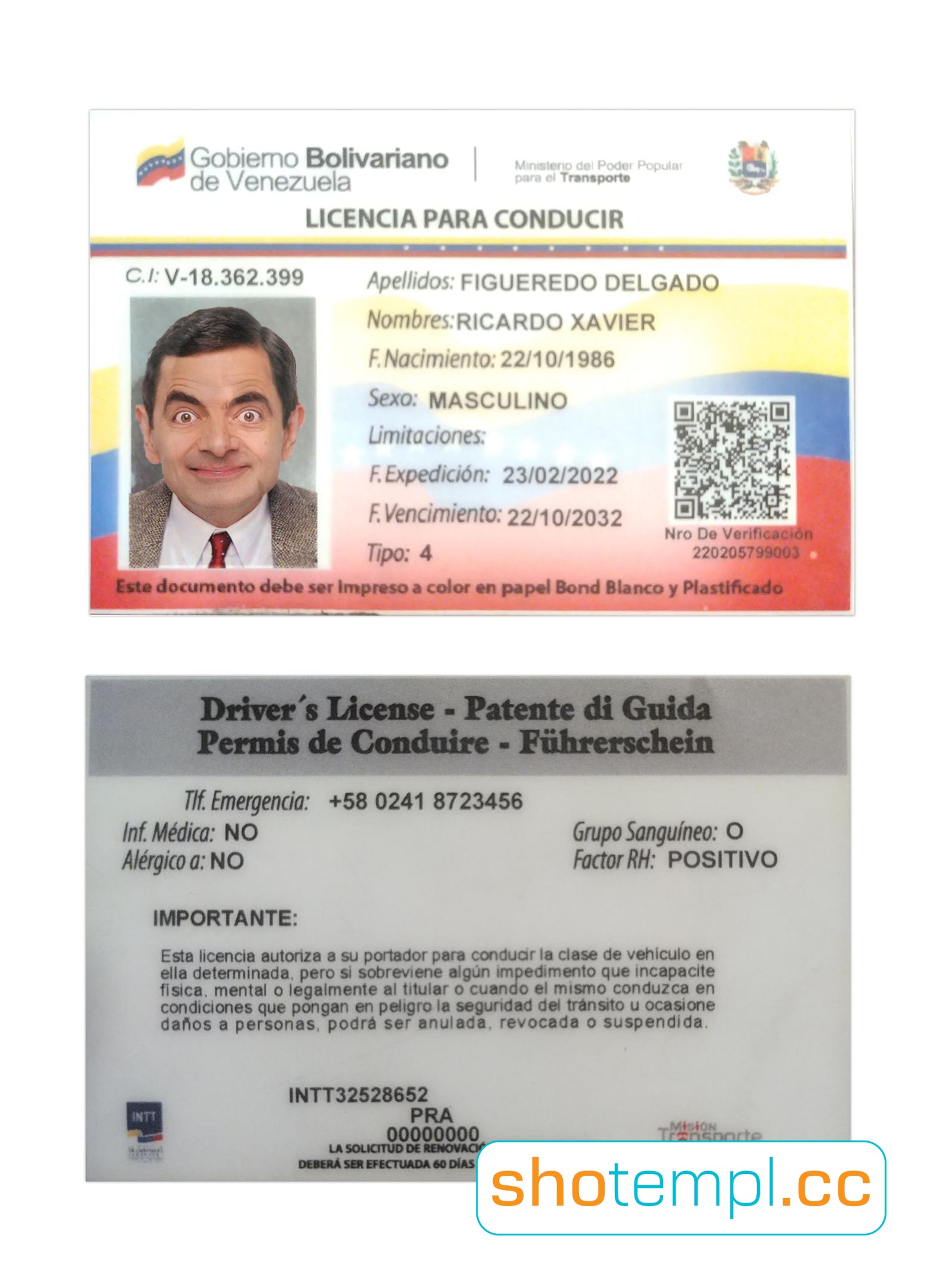 Venezuela Driver License PSD Template